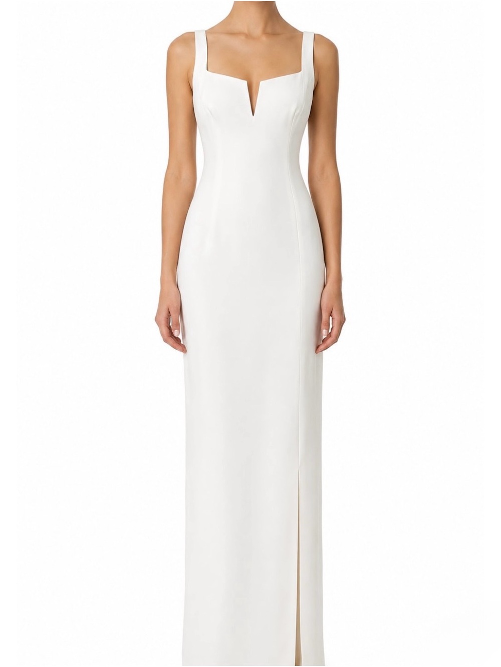 Galvan Minimalist White Square-Neck Bridal Column Dress
